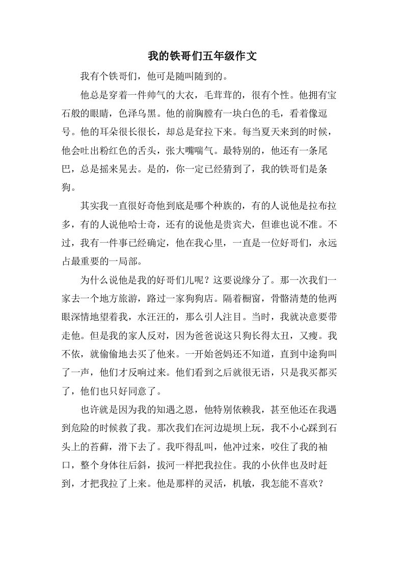 我的铁哥们五年级作文