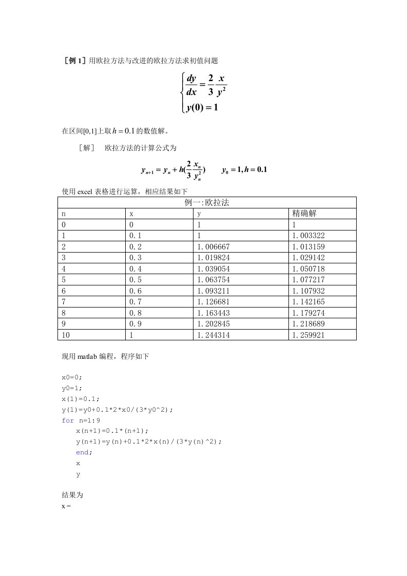 常微分方程的数值解法（欧拉法改进欧拉法泰勒方法和龙格-库塔法）