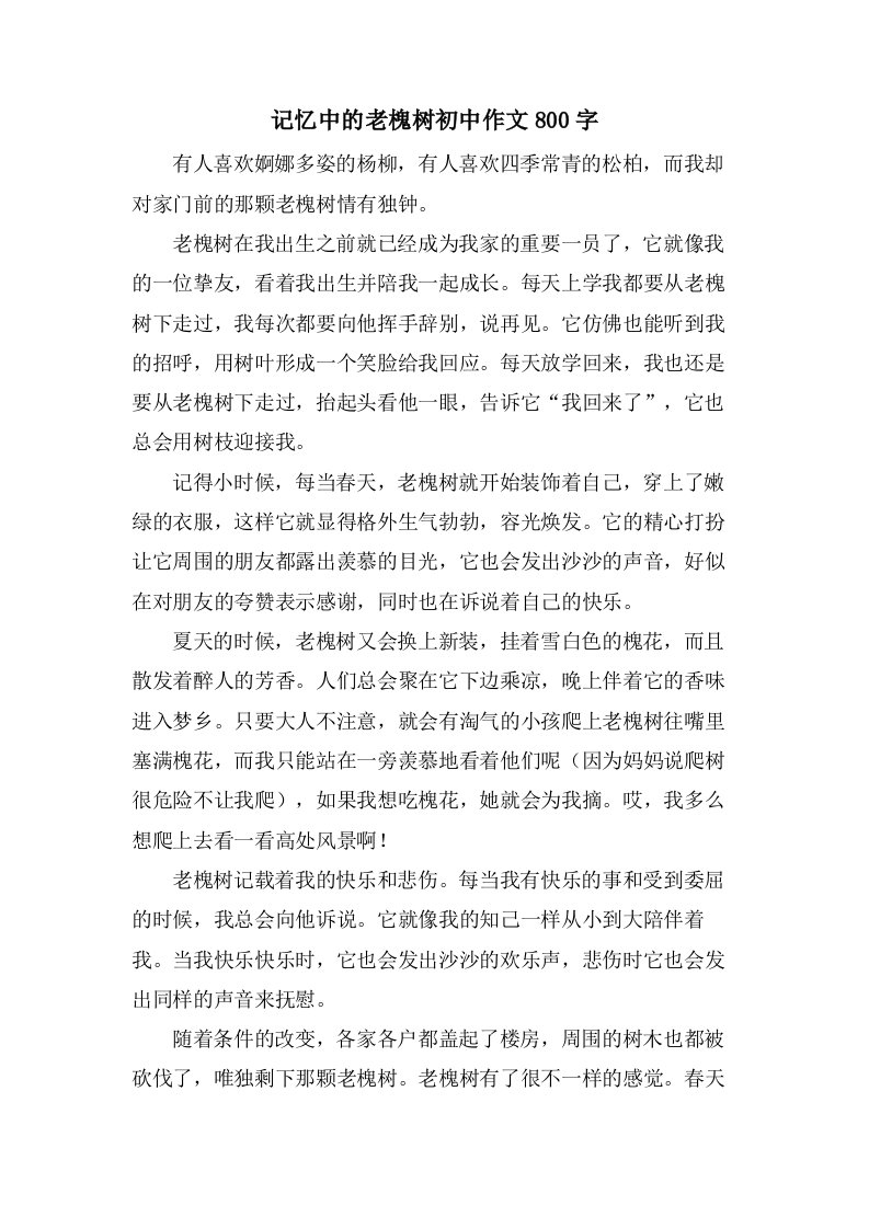 记忆中的老槐树初中作文800字