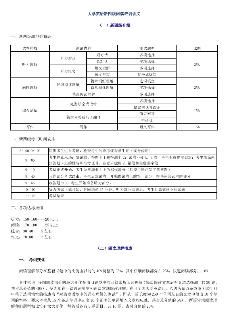 大学英语新四级阅读培训讲义