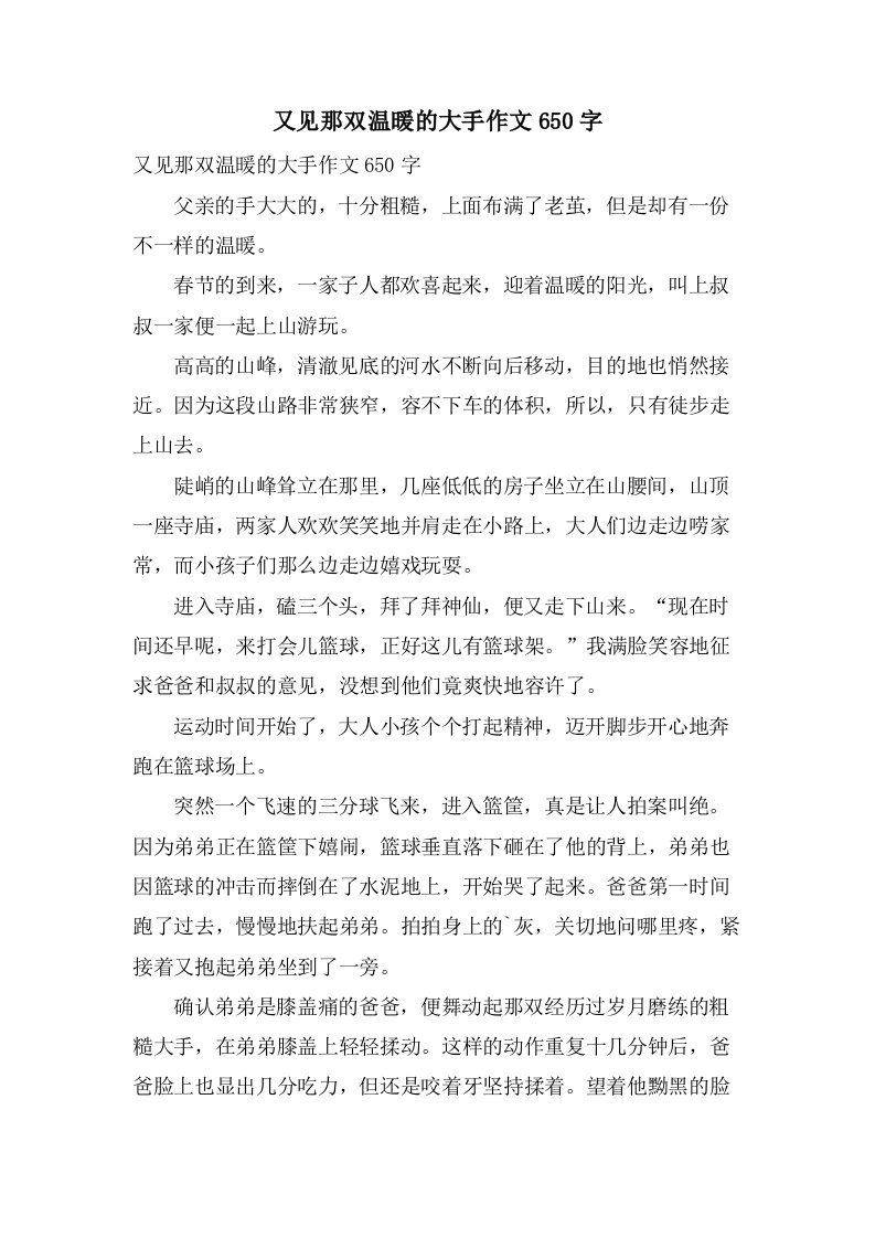 又见那双温暖的大手作文650字