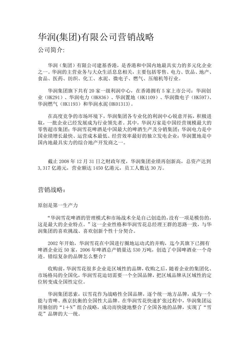 华润有限公司营销战略