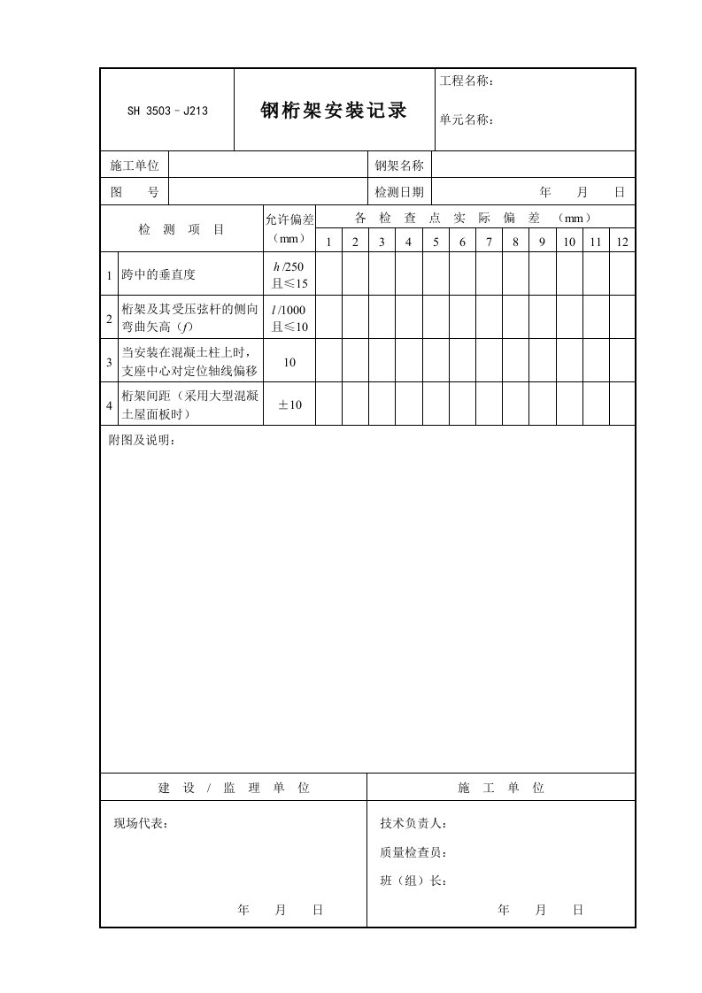 j213钢桁架安装记录