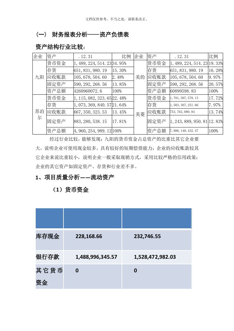 2020年九阳全面财务报表分析