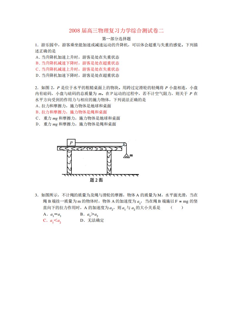 高三物理复习力学综合测试卷二