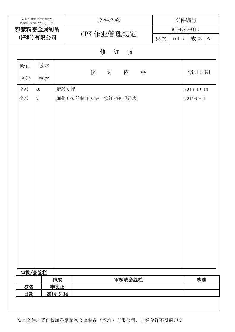 010CPK管理作业规定