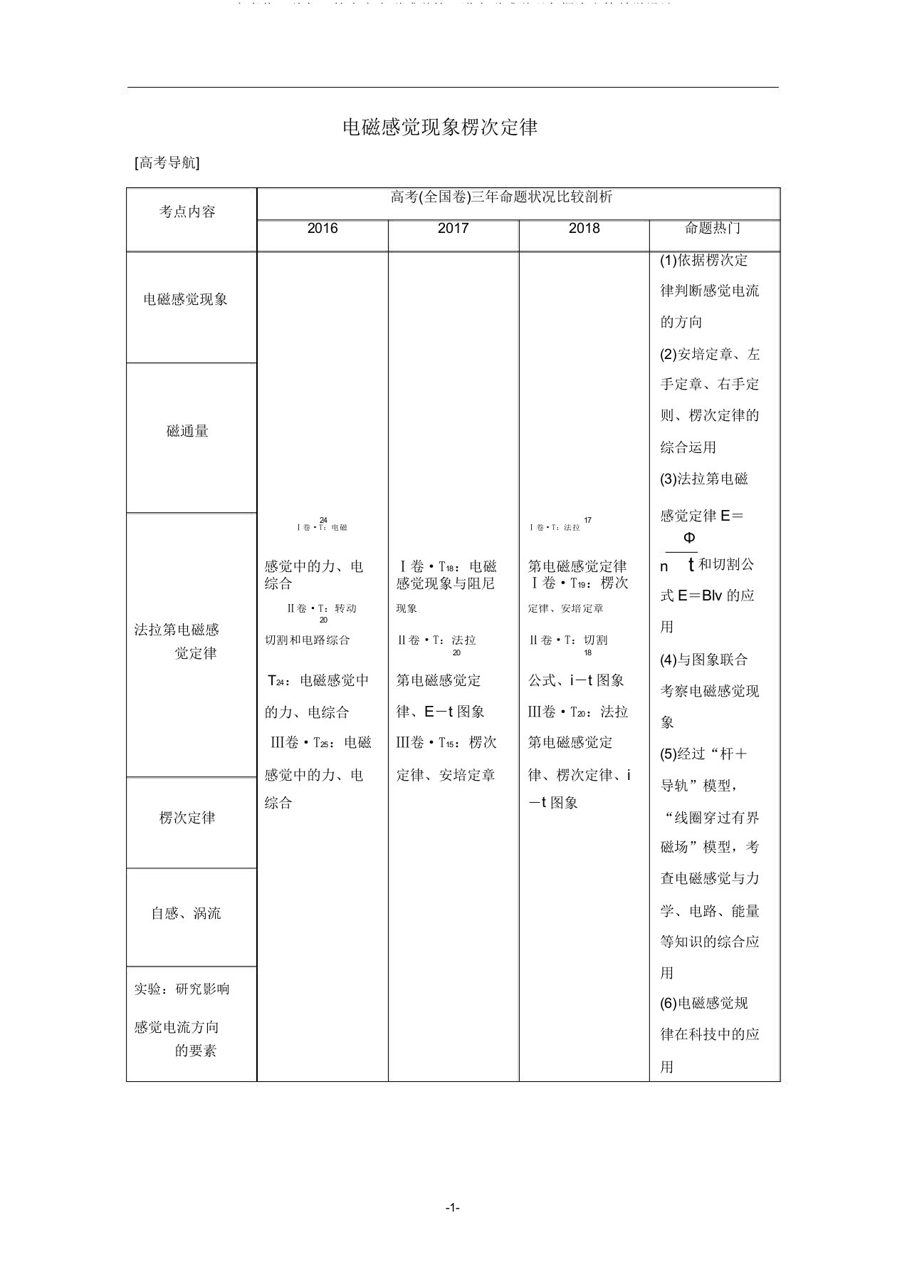 高考物理总复习第十章电磁感应第1讲电磁感应现象楞次定律教案