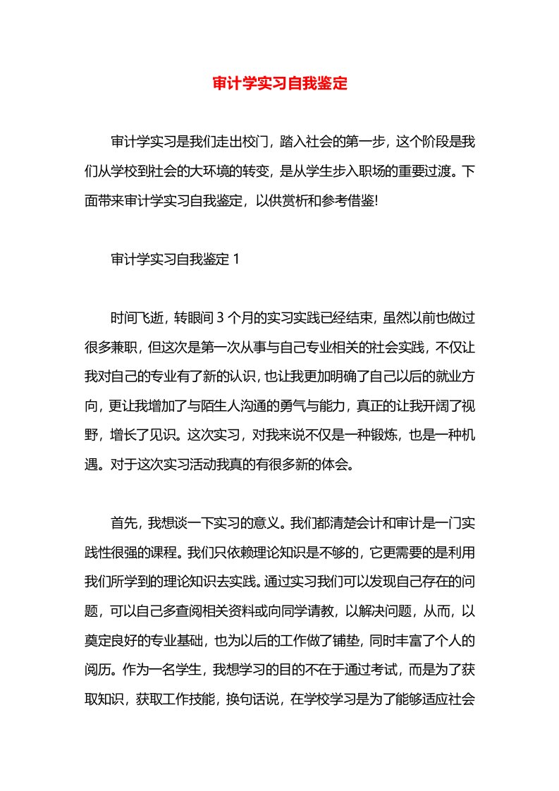 审计学实习自我鉴定