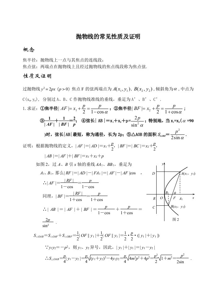 抛物线的性质归纳及证明