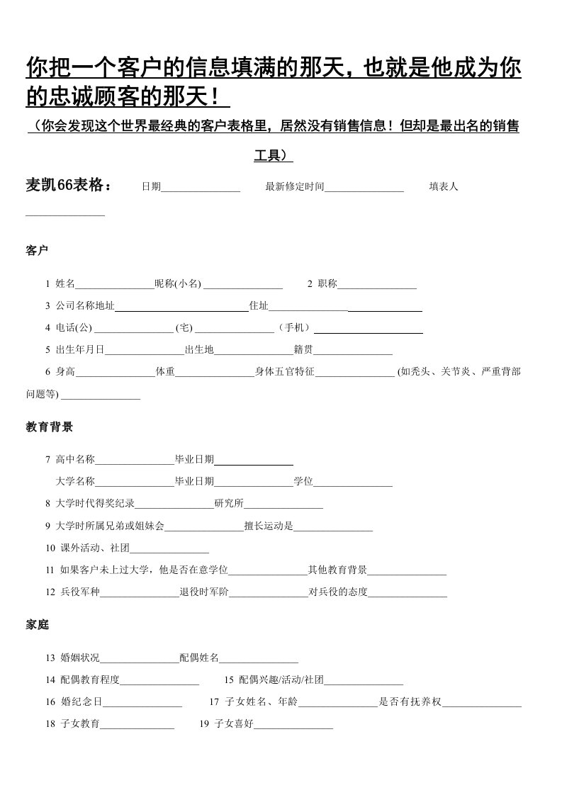 麦凯66客户信息表格