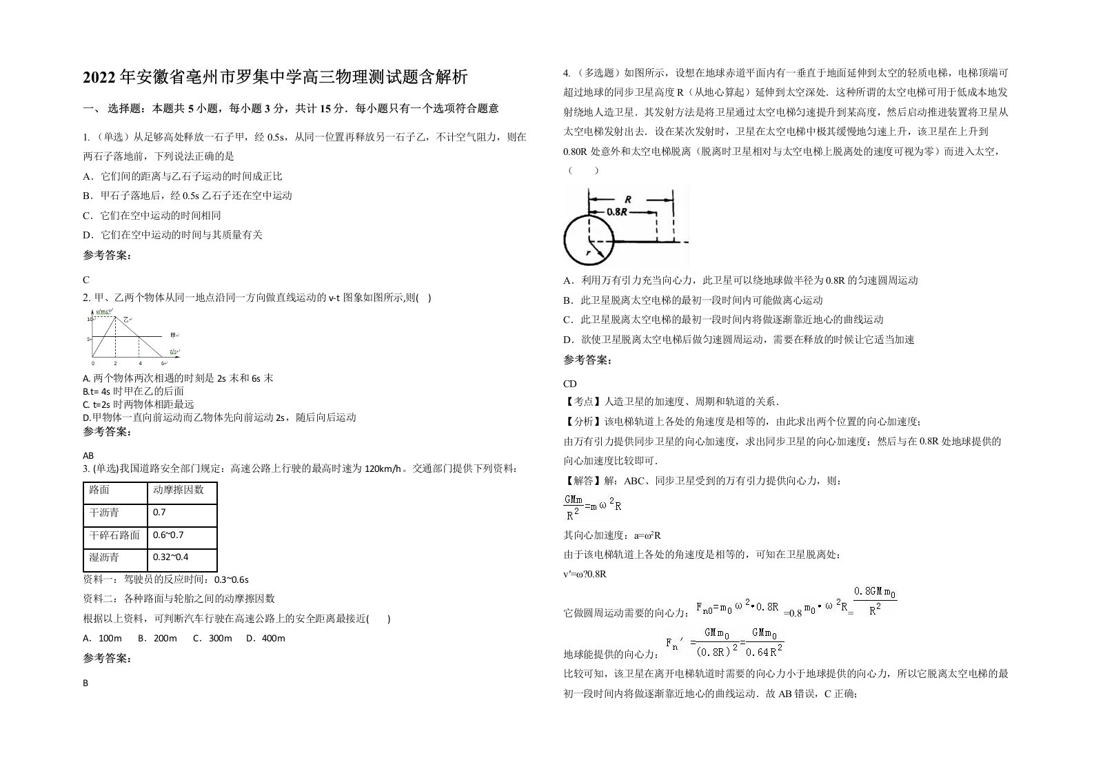 2022年安徽省亳州市罗集中学高三物理测试题含解析