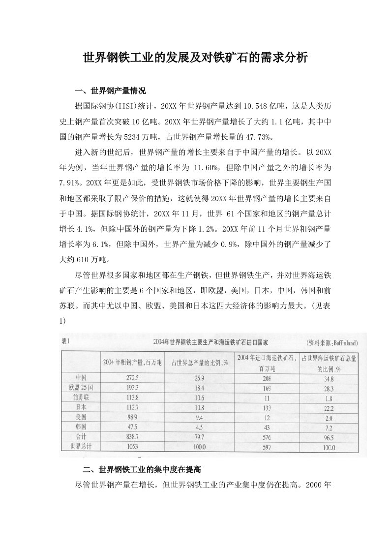 冶金行业-世界钢铁工业的发展及对铁矿石的需求分析1