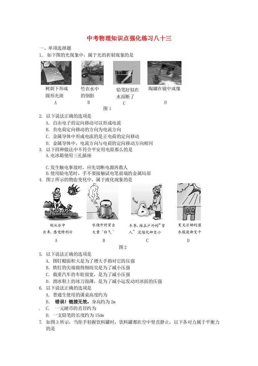 （整理版）中考物理知识点强化练习八十三