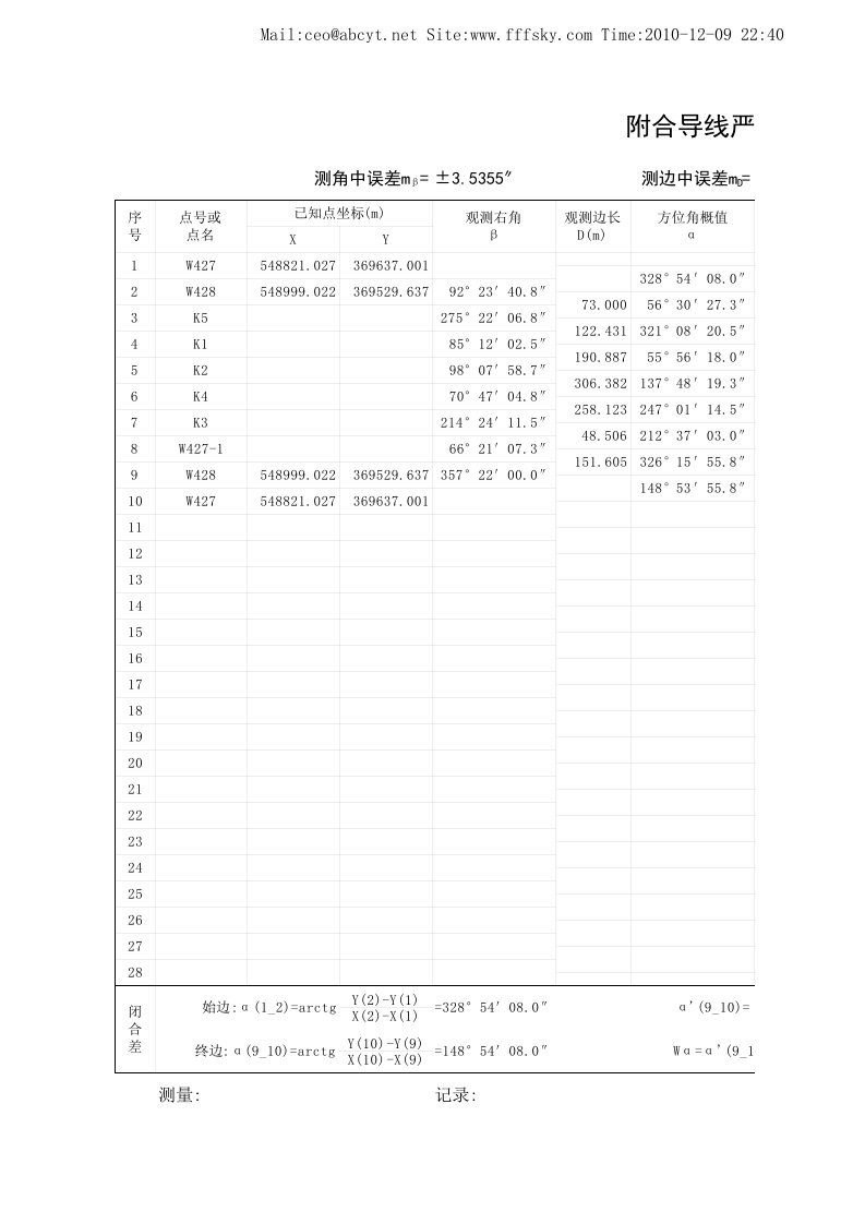 符合（闭合）导线严密平差