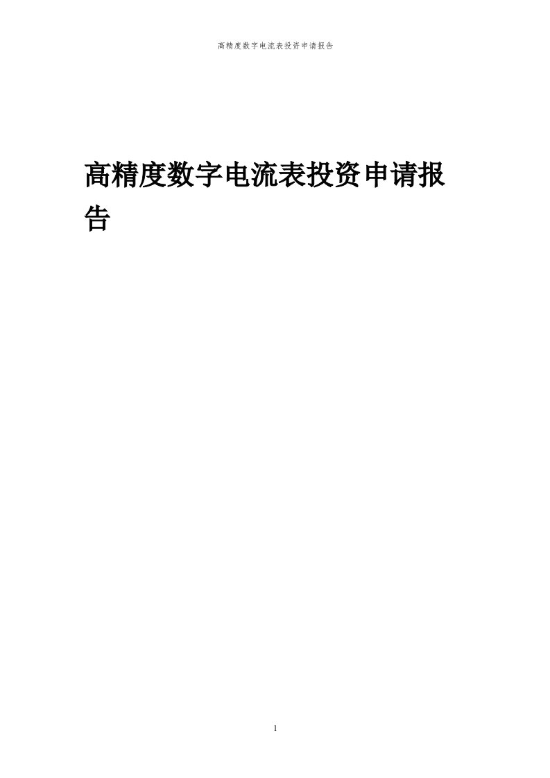 2024年高精度数字电流表投资申请报告代可行性研究报告