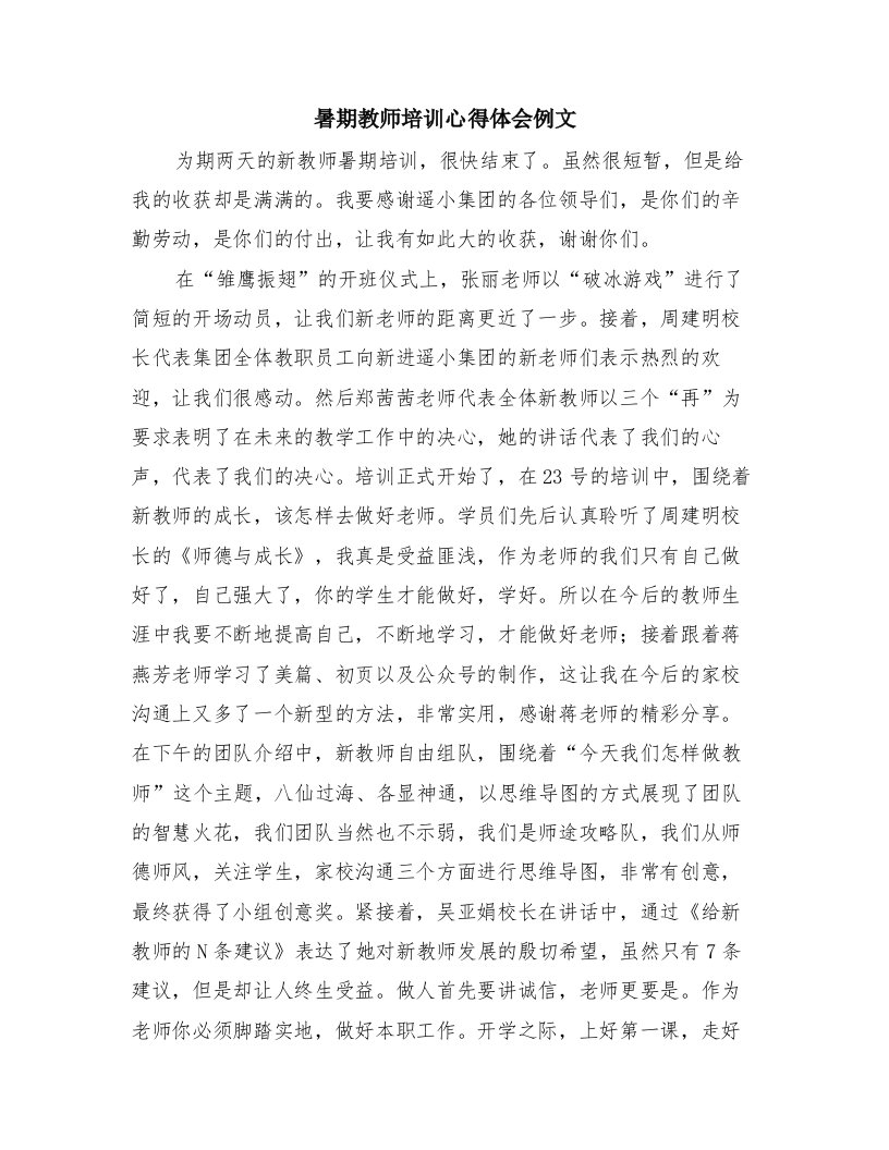 暑期教师培训心得体会例文