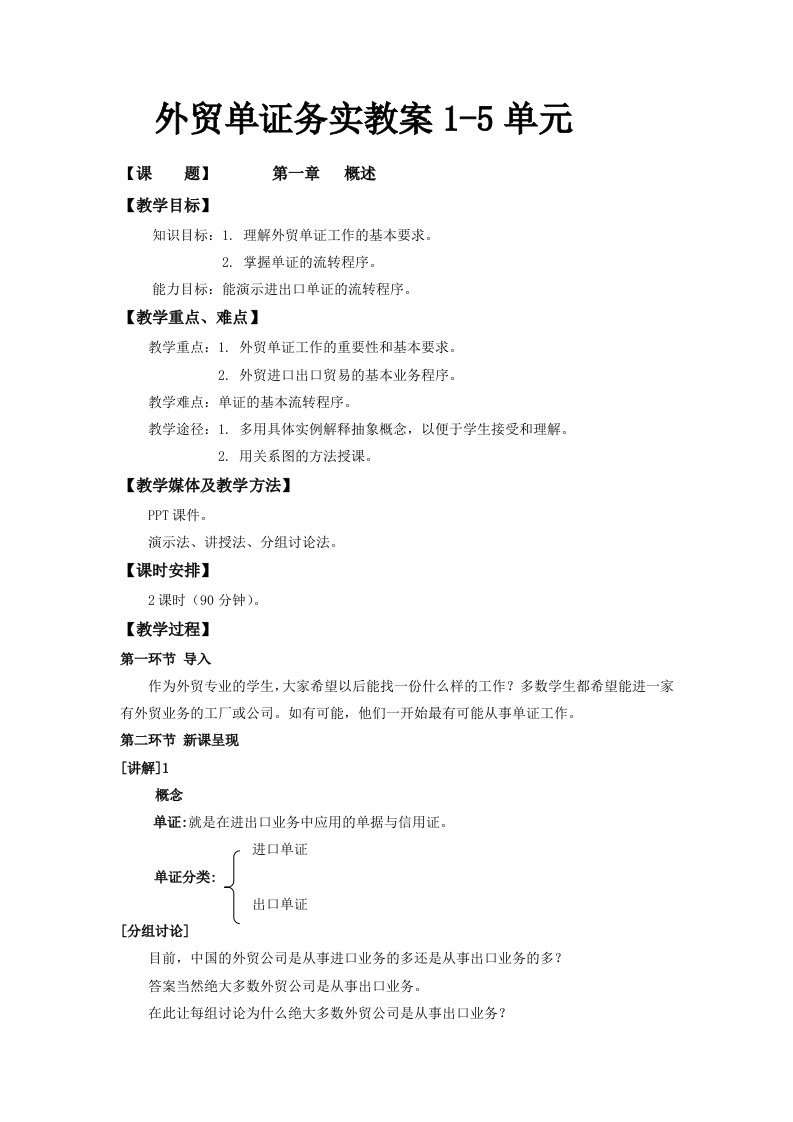 外贸单证务实教案15单元