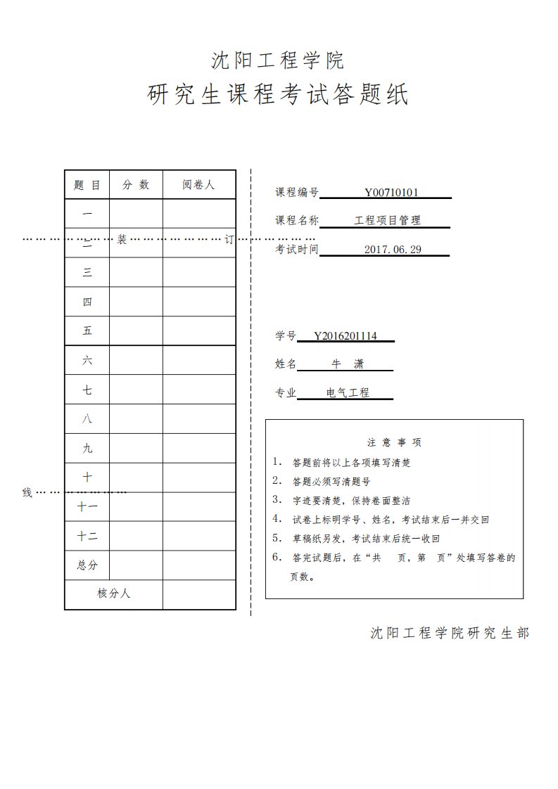 项目管理结题论文模板