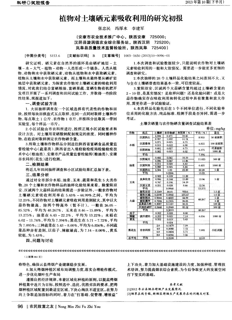 植物对土壤硒元素吸收利用的研究初报.pdf