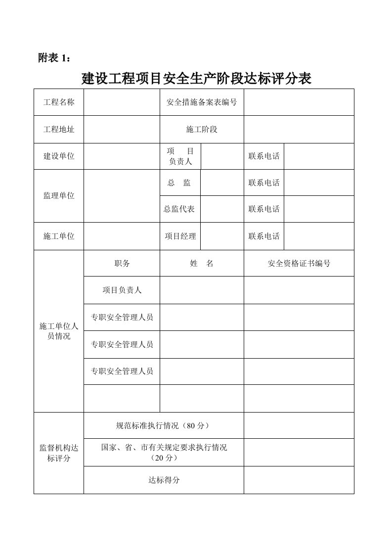 建设工程项目安全生产达标评分表