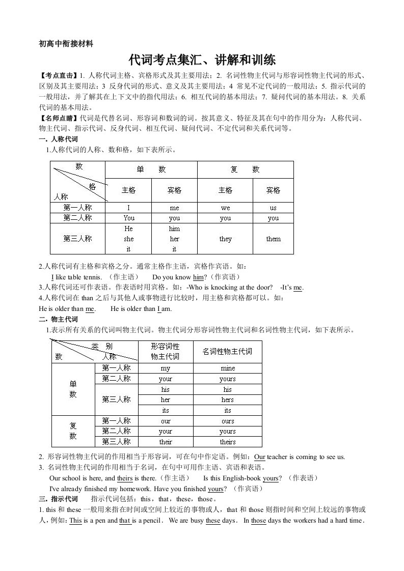 初中英语语法复习(代词)