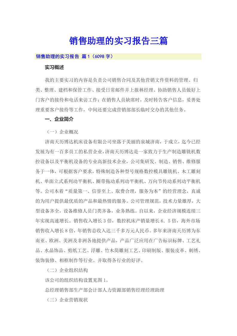 销售助理的实习报告三篇