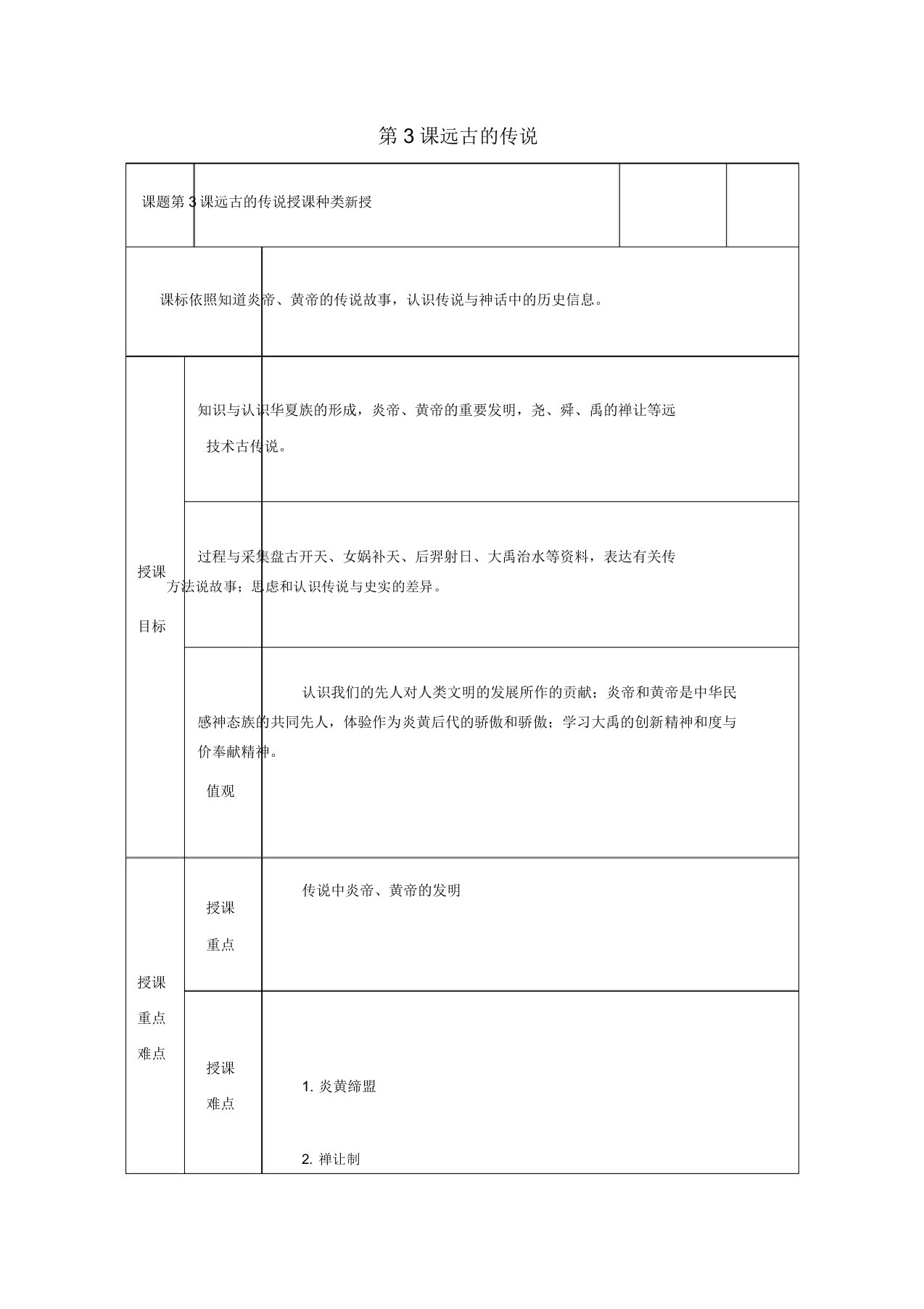 教育最新七年级历史上册第3课远古的传说教案2