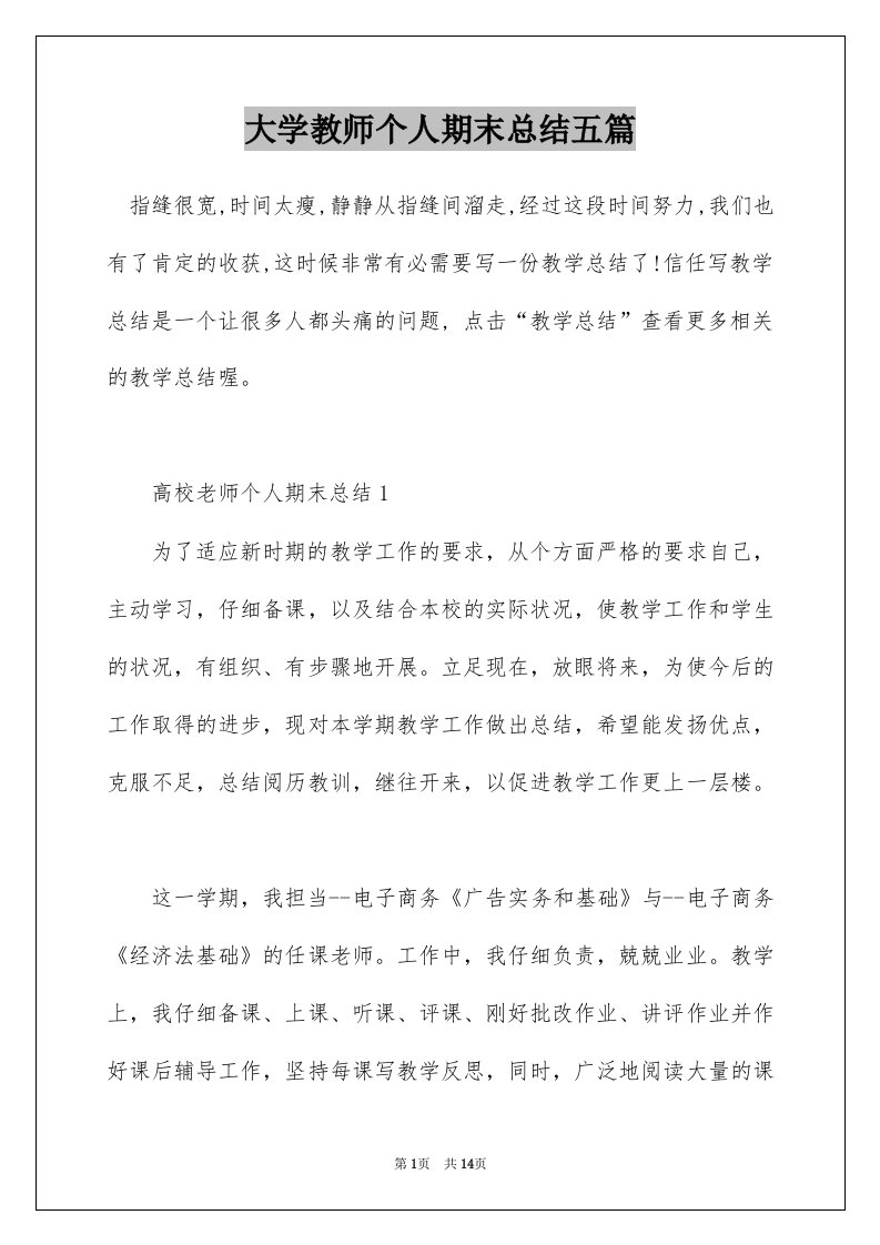 大学教师个人期末总结五篇