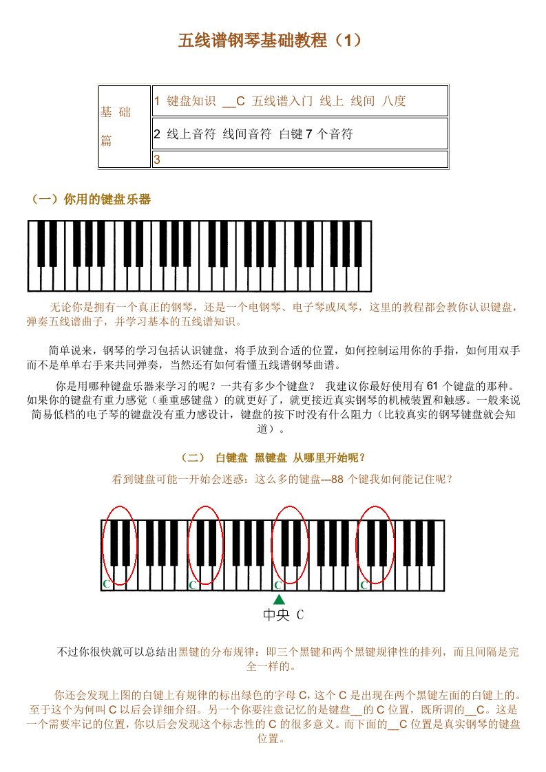 钢琴基础教程(五线谱)