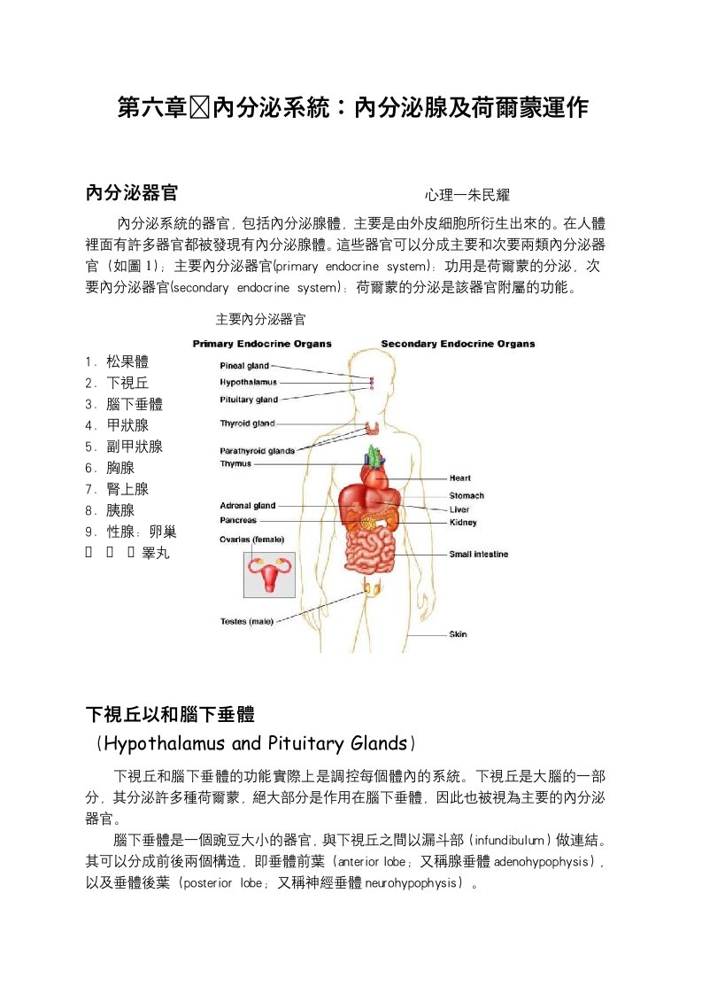 运作管理-内分泌系统内分泌腺及荷尔蒙运作