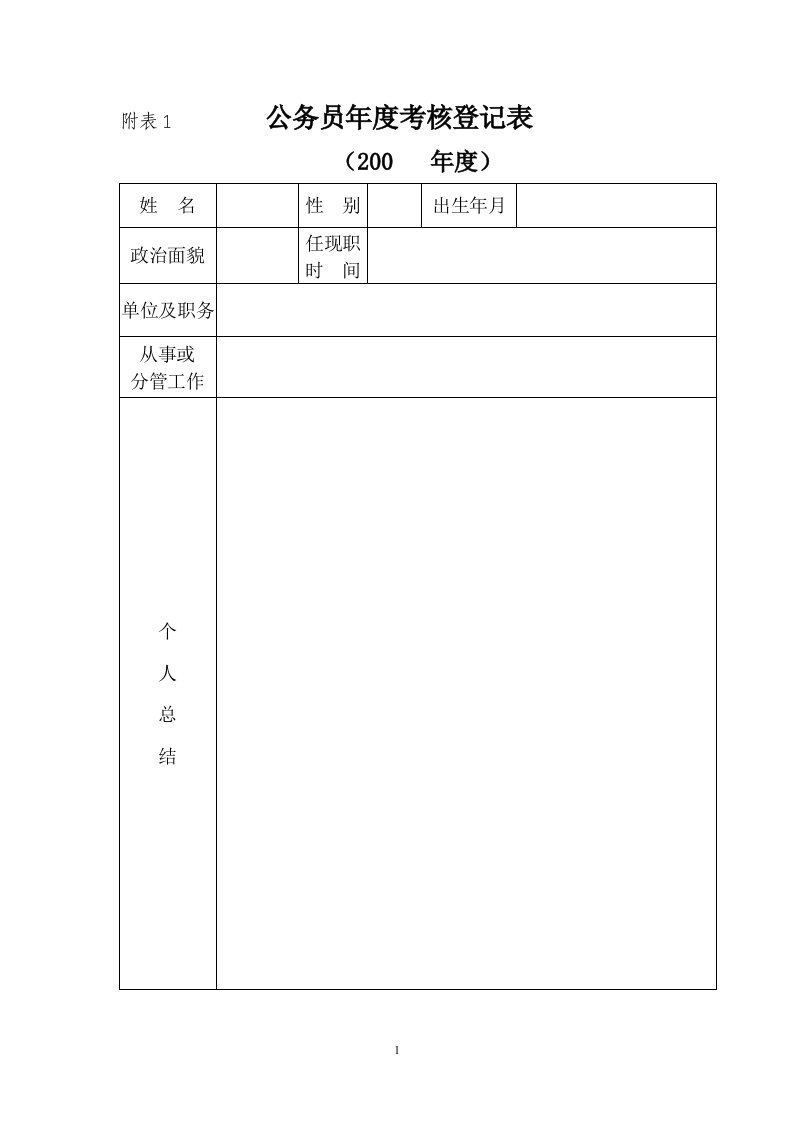 公务员年度考核登记表