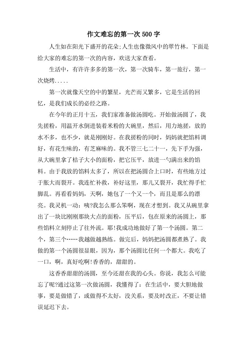 作文难忘的第一次500字