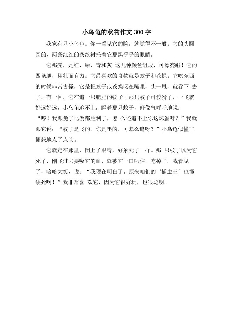 小乌龟的状物作文300字