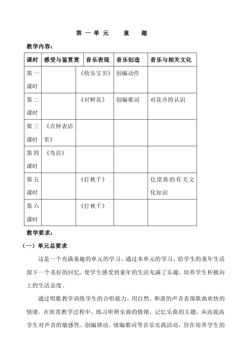 小学三年级下册音乐教学计划教案