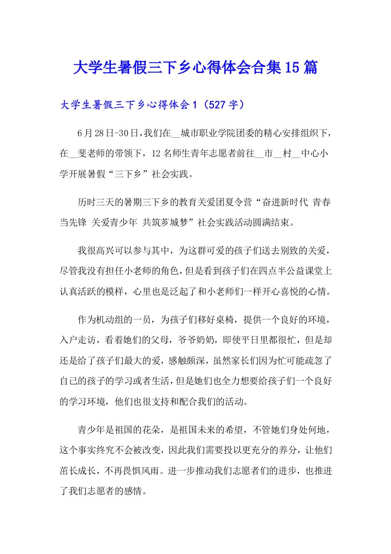 大学生暑假三下乡心得体会合集15篇