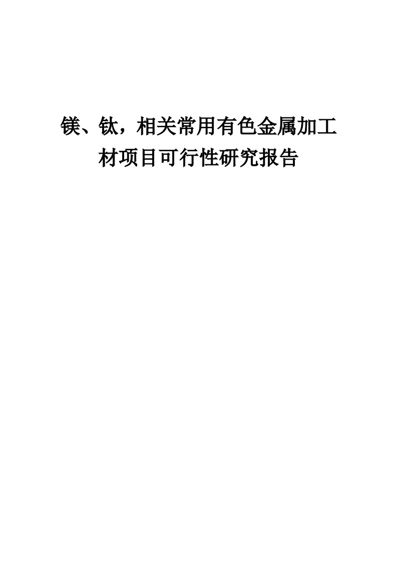 2024年镁、钛，相关常用有色金属加工材项目可行性研究报告