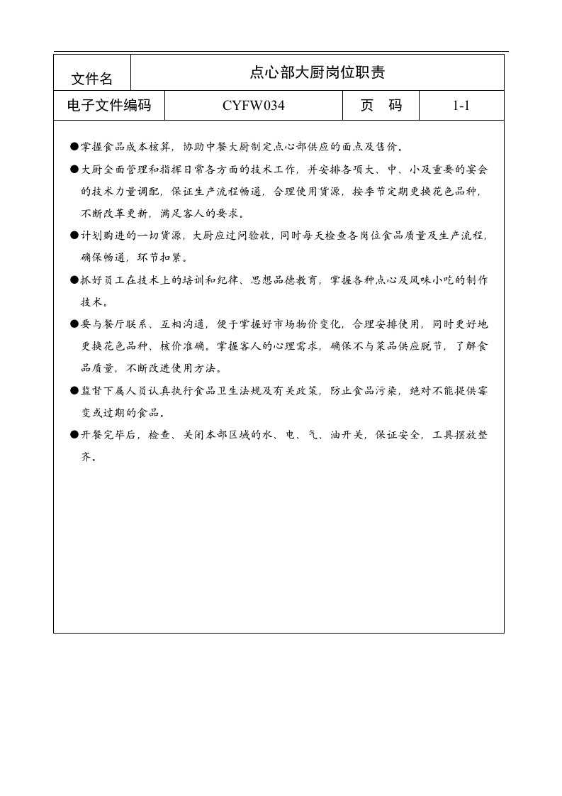 【管理精品】点心部大厨岗位职责