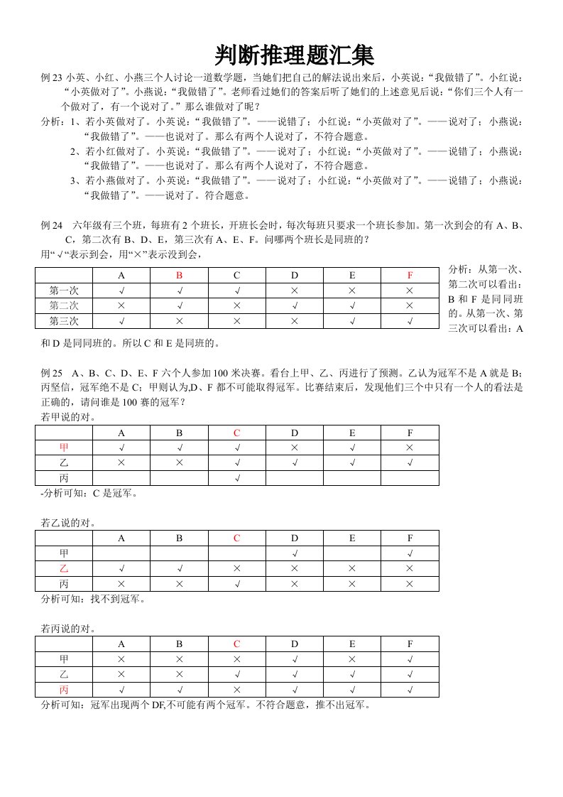 判断推理题汇集