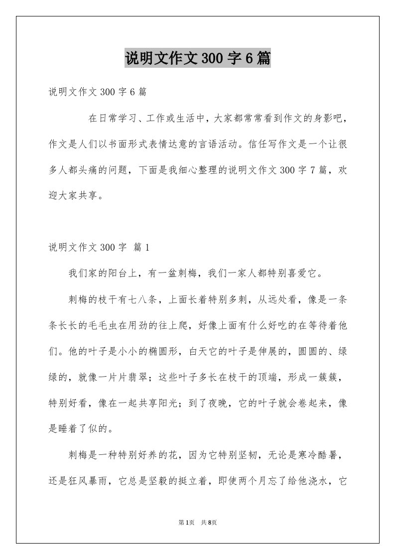 说明文作文300字6篇精选