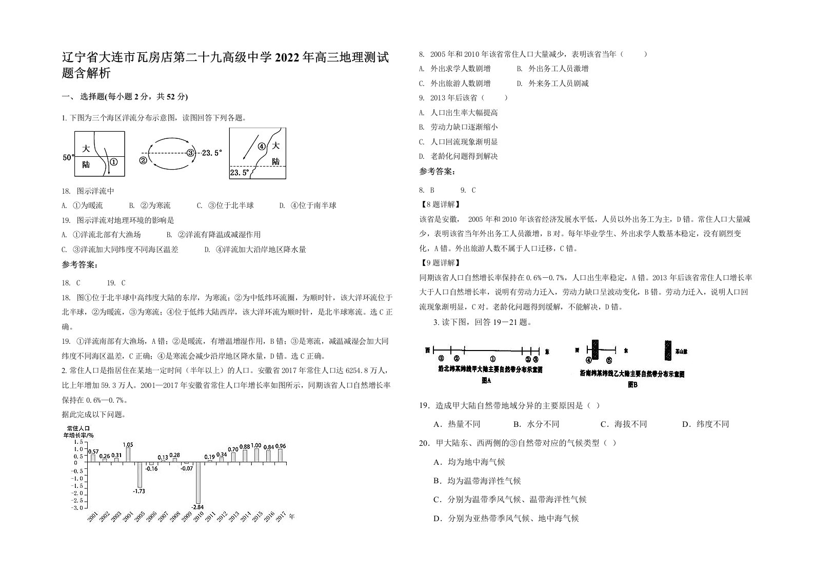 辽宁省大连市瓦房店第二十九高级中学2022年高三地理测试题含解析