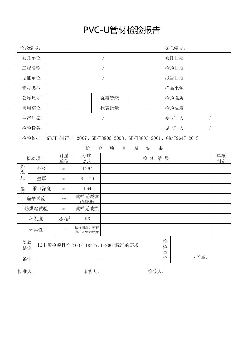 PVC-U塑性管材检验报告