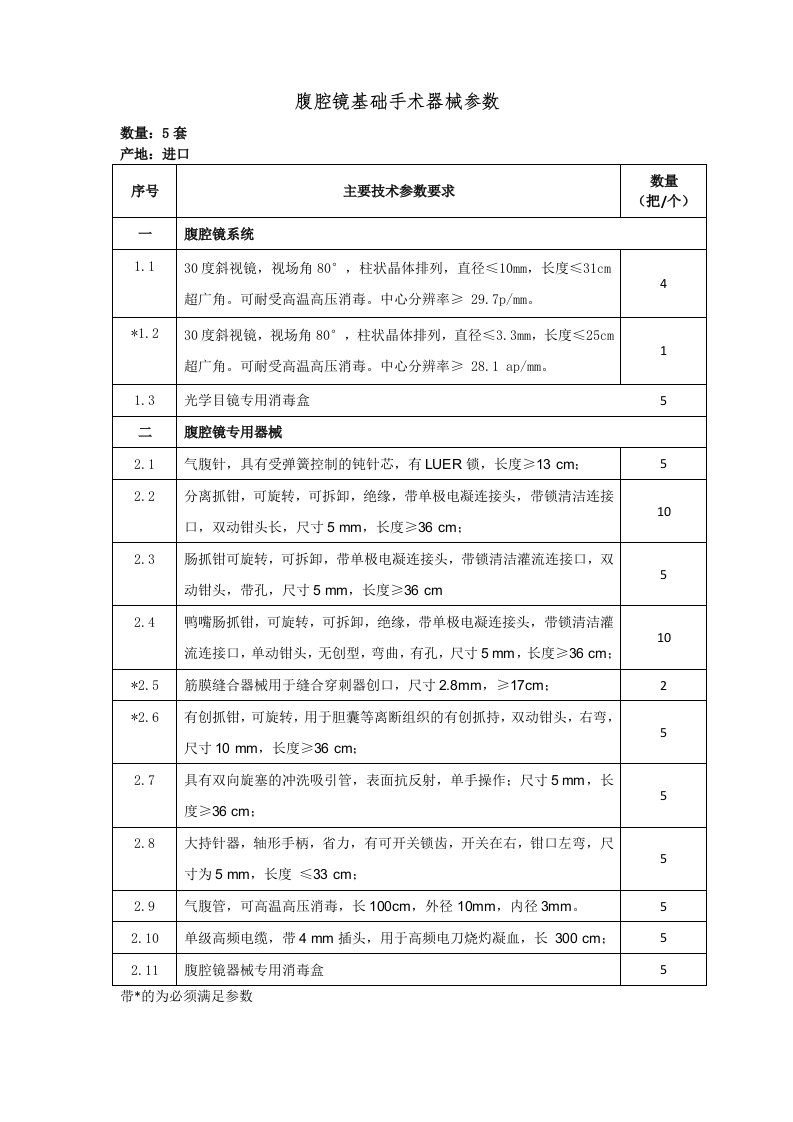 腹腔镜基础手术器械参数