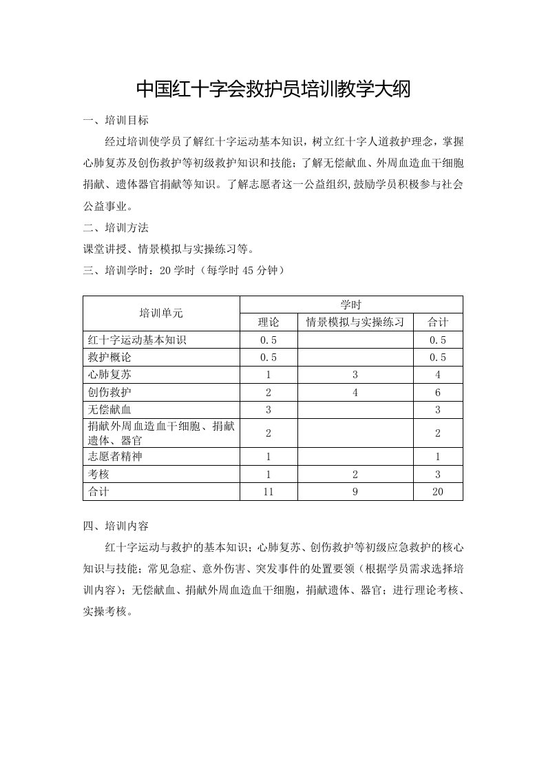 中国红十字会救护员培训教学大纲