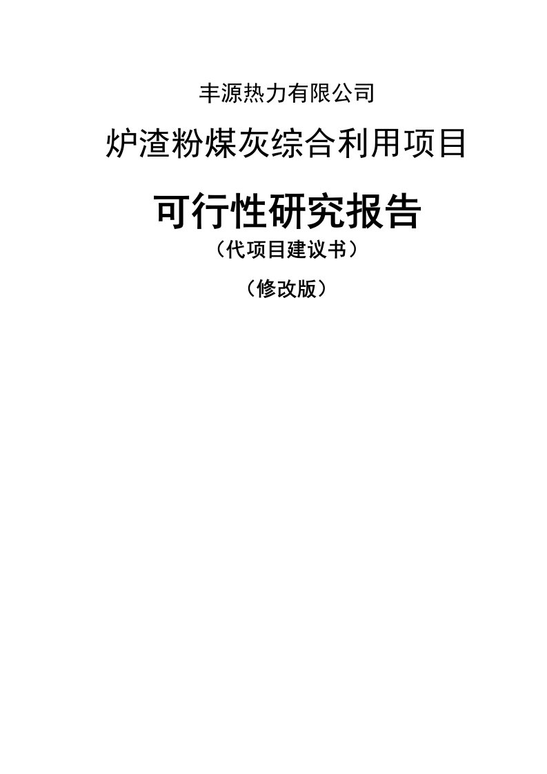 炉渣粉煤灰综合利用项目可行性研究报告修改稿