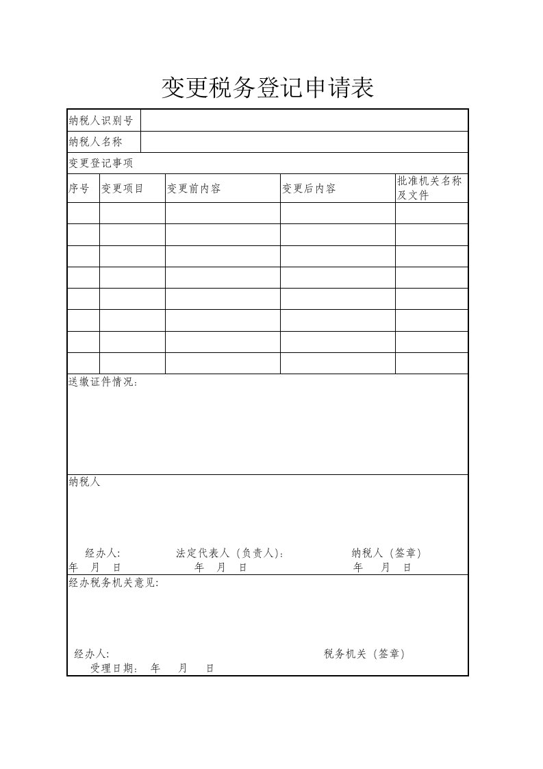 变更税务登记申请表