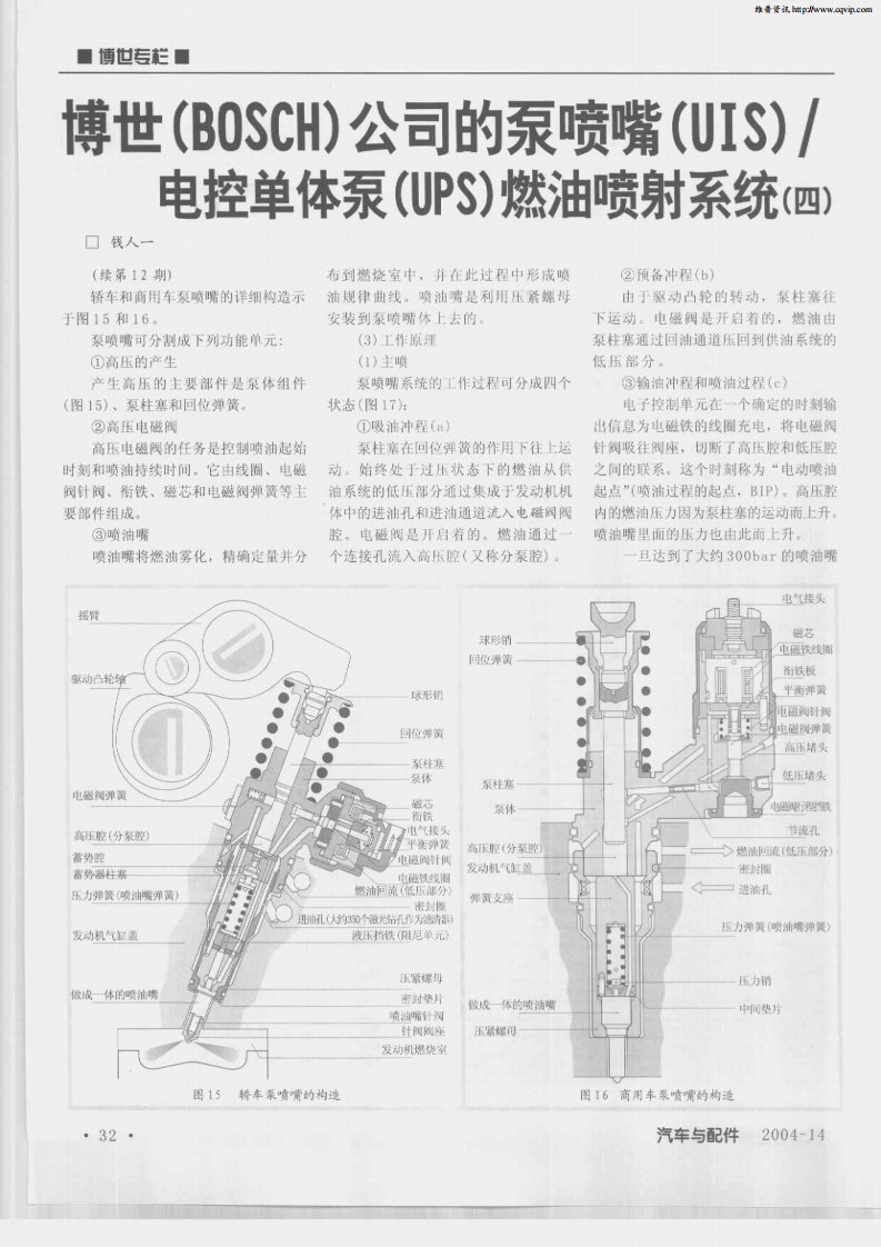 博世(BOSCH)公司的泵喷嘴(UIS)／电控单体泵(UPS)燃油喷射系统(四)