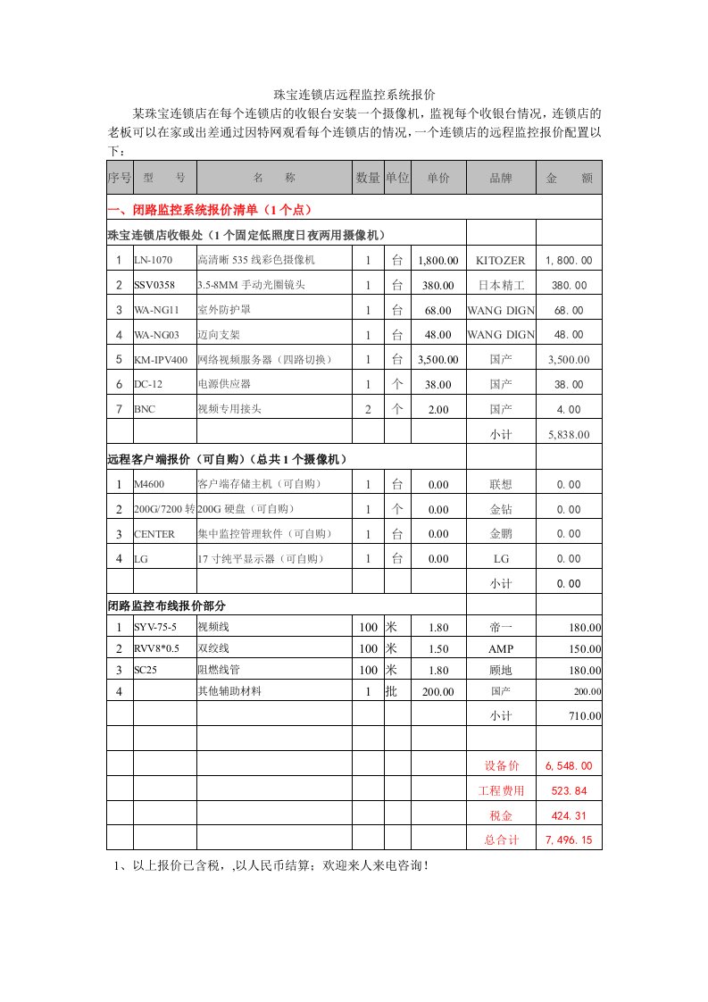 珠宝行业-珠宝连锁店远程监控系统报价