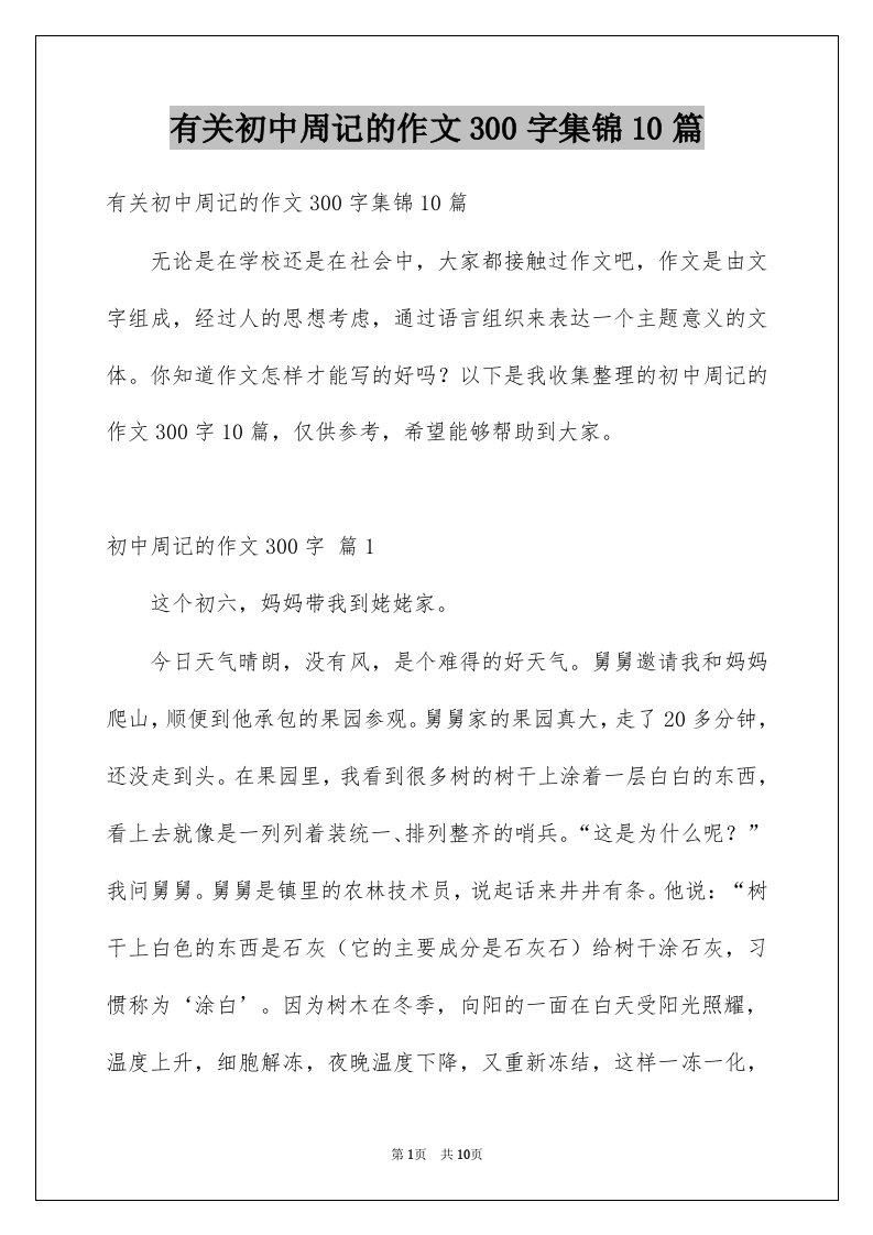 有关初中周记的作文300字集锦10篇