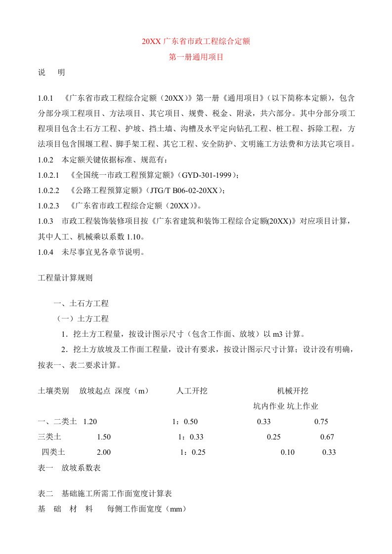 2021年广东省市政重点工程综合定额