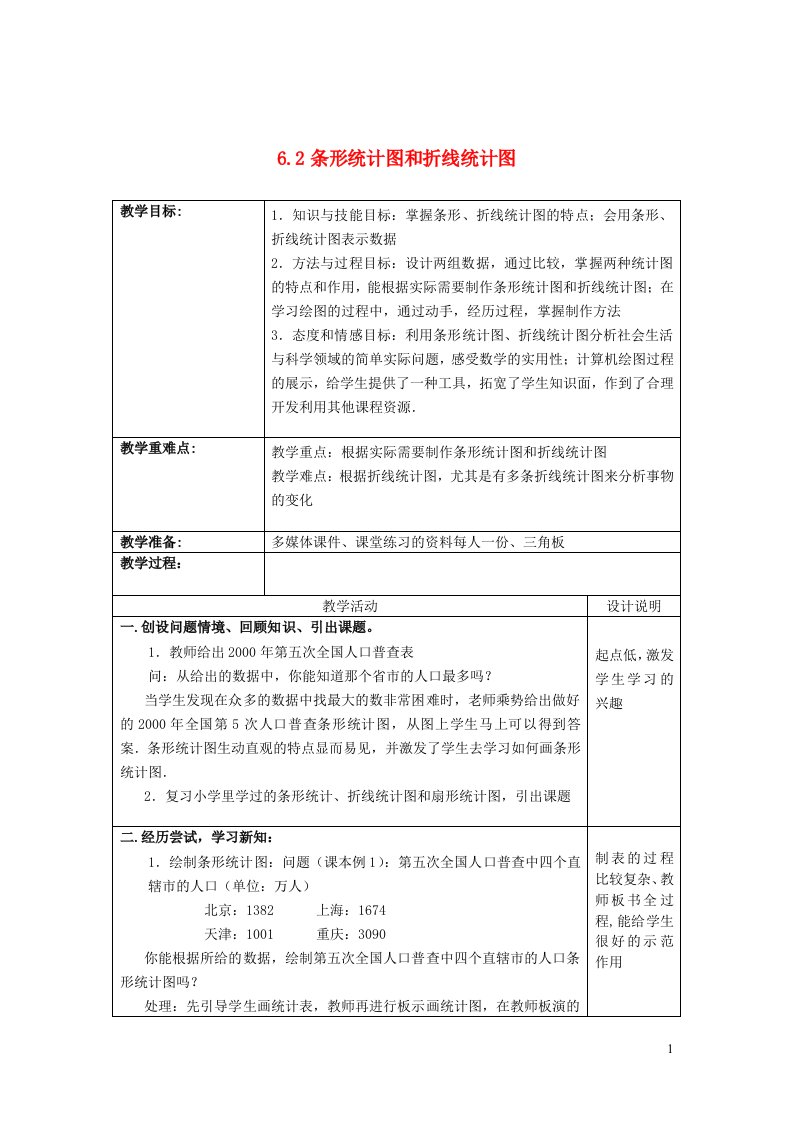 2022七年级数学下册第6章数据与统计图表6.2条形统计图和折线统计图教案新版浙教版